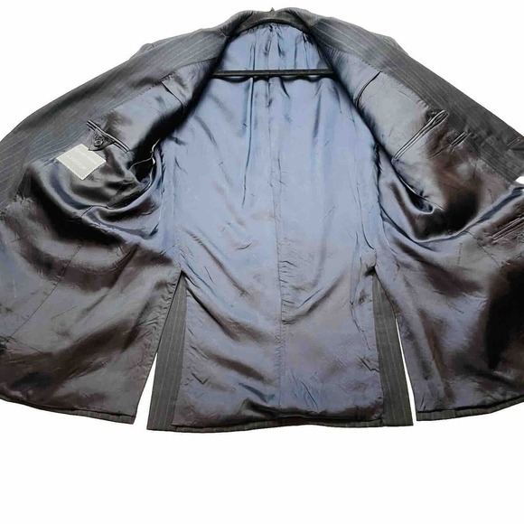 Hickey Freeman Madison Blazer Jacket Mens 42S Black Wide Pinstripe Worsted Wool - Picture 5 of 13